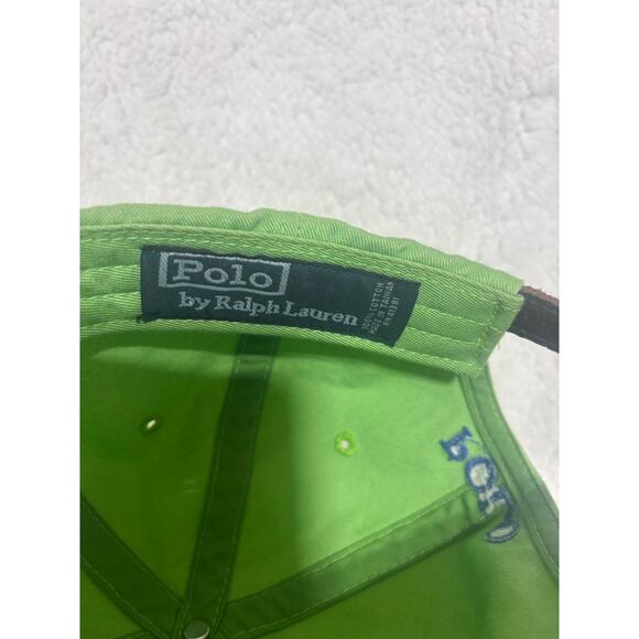 Polo Ralph Lauren Green Baseball Cap Hat Blue Pony Logo Leather Strap Adjustable - Picture 4 of 7